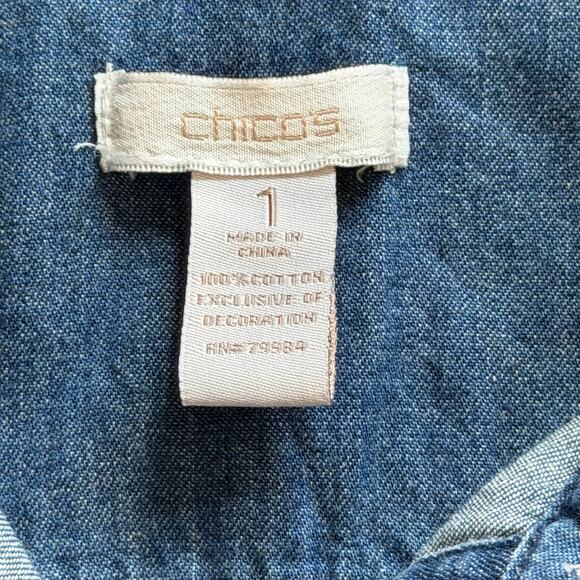 Chicos Rhinestone Collar Denim Chambray Button Up Shirt Long Sleeve Size 1 - Picture 10 of 11
